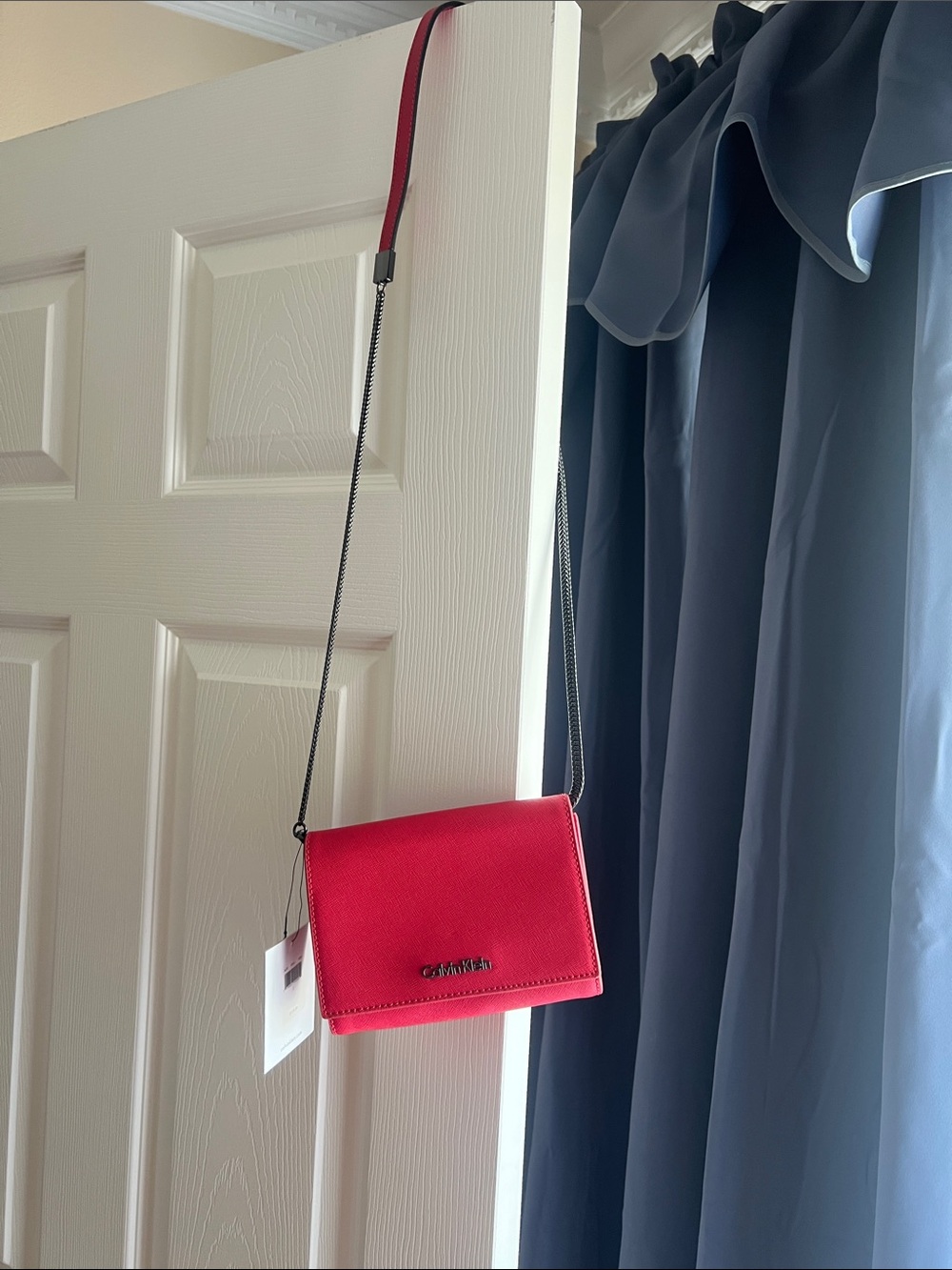 Calvin Klein Bright Red Crossbody Bag with Chain Strap